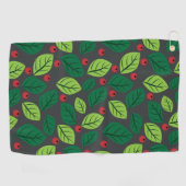 Grüne Blätter, rote Berries, Muster von Blätter Golfhandtuch (Horizontal)