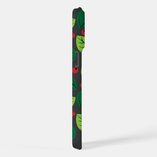 Grüne Blätter, rote Berries, Muster von Blätter iPhone Hülle (Rechte Seite)