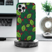 Grüne Blätter, rote Berries, Muster von Blätter iPhone Hülle