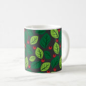 Grüne Blätter, rote Berries, Muster von Blätter Kaffeetasse (VorderseiteRechts)
