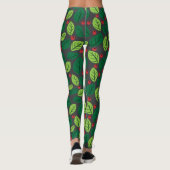 Grüne Blätter, rote Berries, Muster von Blätter Leggings (Rückseite)