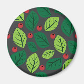 Grüne Blätter, rote Berries, Muster von Blätter Magnet (Vorne)