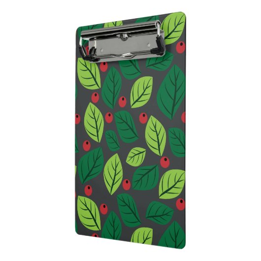 Grüne Blätter, rote Berries, Muster von Blätter Mini Klemmbrett (Gewinkelt2)