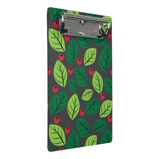 Grüne Blätter, rote Berries, Muster von Blätter Mini Klemmbrett (Schrägansicht)