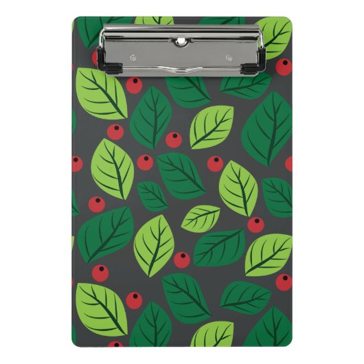 Grüne Blätter, rote Berries, Muster von Blätter Mini Klemmbrett (Vorderseite)