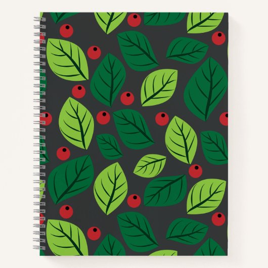 Grüne Blätter, rote Berries, Muster von Blätter Notizblock (Vorderseite)