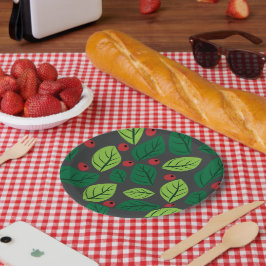 Grüne Blätter, rote Berries, Muster von Blätter Pappteller