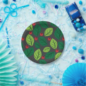 Grüne Blätter, rote Berries, Muster von Blätter Pappteller (Party)