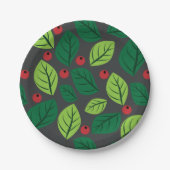Grüne Blätter, rote Berries, Muster von Blätter Pappteller (Vorderseite)
