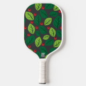 Grüne Blätter, rote Berries, Muster von Blätter Pickleball Schläger (Rückseite)