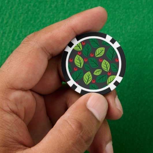 Grüne Blätter, rote Berries, Muster von Blätter Pokerchips (Hand)