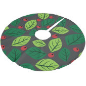 Grüne Blätter, rote Berries, Muster von Blätter Polyester Weihnachtsbaumdecke (Schrägansicht)