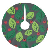 Grüne Blätter, rote Berries, Muster von Blätter Polyester Weihnachtsbaumdecke (Vorderseite)