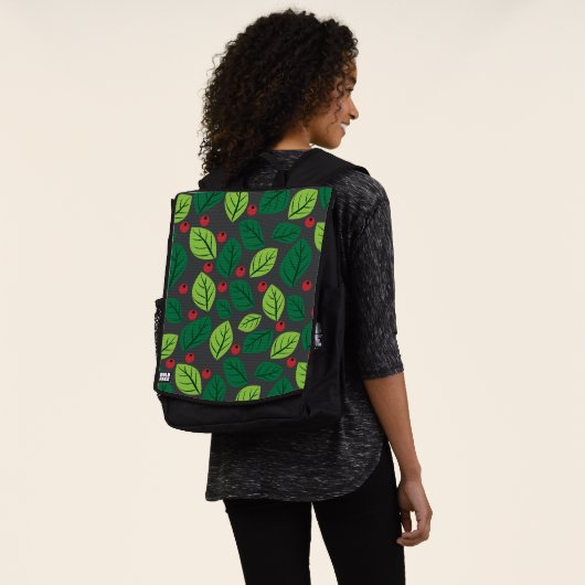 Grüne Blätter, rote Berries, Muster von Blätter Rucksack (Ausgewaschen)