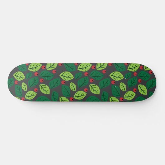 Grüne Blätter, rote Berries, Muster von Blätter Skateboard (Horizontal)