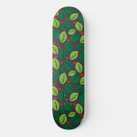 Grüne Blätter, rote Berries, Muster von Blätter Skateboard (Vorderseite)