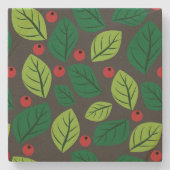 Grüne Blätter, rote Berries, Muster von Blätter Steinuntersetzer (Vorderseite)