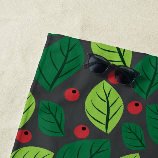 Grüne Blätter, rote Berries, Muster von Blätter Strandtuch (Beispiel)