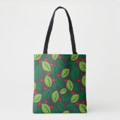 Grüne Blätter, rote Berries, Muster von Blätter Tasche (Vorderseite)