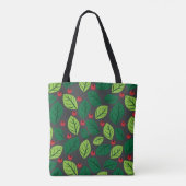 Grüne Blätter, rote Berries, Muster von Blätter Tasche (Rückseite)