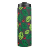 Grüne Blätter, rote Berries, Muster von Blätter Thermosbecher (Vorderseite)