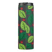 Grüne Blätter, rote Berries, Muster von Blätter Thermosbecher (Rückseite)
