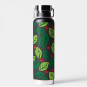Grüne Blätter, rote Berries, Muster von Blätter Trinkflasche (Rückseite)
