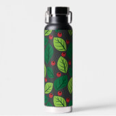 Grüne Blätter, rote Berries, Muster von Blätter Trinkflasche (Vorne)