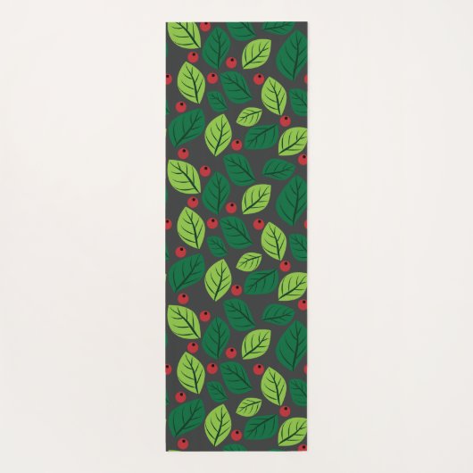 Grüne Blätter, rote Berries, Muster von Blätter Yogamatte (Rückseite)