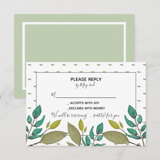 Grüne Blätter RSVP Card Karte (Vorne/Hinten)