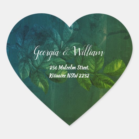 Grüne Blätter Rustikale Vintage Adressenaufkleber Herz-Aufkleber (Vorderseite)