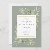 Grüne Blätter Sage Green Gold Wedding Einladung (Vorderseite)