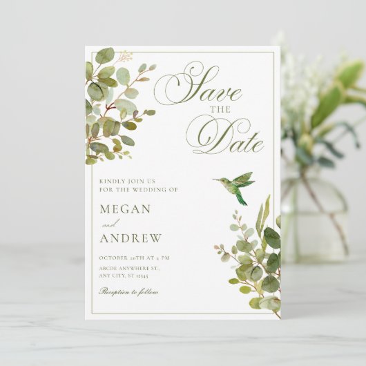 Grüne Blätter Save The Date (Stehend Vorderseite)