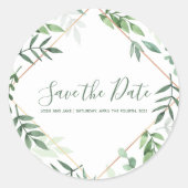 Grüne Blätter Save the Date Hochzeit im Garten Runder Aufkleber (Vorderseite)