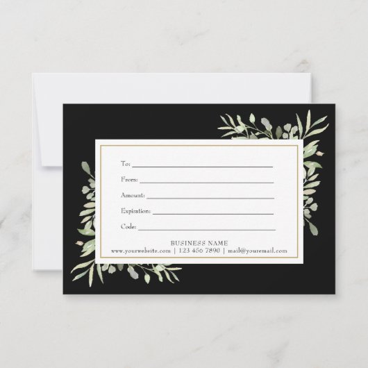 Grüne Blätter Schwarz-weißes Geschenkgutachten (Rückseite)