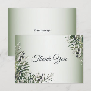 Grüne Blätter Schwarze Olive Elegante Hochzeit  Dankeskarte