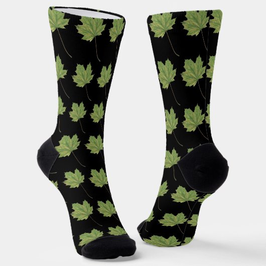 Grüne Blätter Schwarze Socken (Gewinkelt)