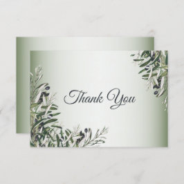 Grüne Blätter Schwarzes Olive Elegante Hochzeit Dankeskarte