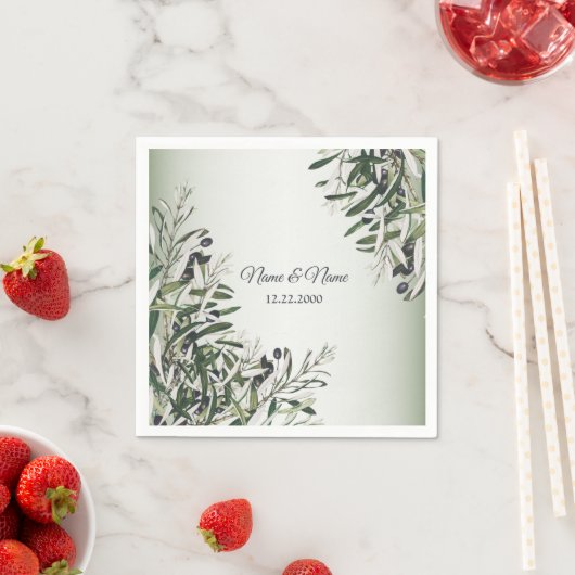 Grüne Blätter Schwarzes Olive Elegantes Hochzeitss Serviette (Beispiel)