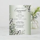 Grüne Blätter Schwarzes Olive Engagement Partei Einladung (Stehend Vorderseite)