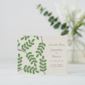 Grüne Blätter Speichern Sie die Datumskarten Save The Date (Stehend Vorderseite)