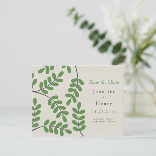 Grüne Blätter Speichern Sie die Datumskarten Save The Date (Stehend Vorderseite)