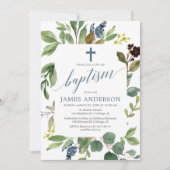 Grüne Blätter staubige blaue Taufe Einladung (Vorderseite)