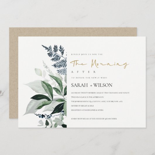 Grüne Blätter tropische Fauna Morgens nach Einladu Dankeskarte (Vorne/Hinten)