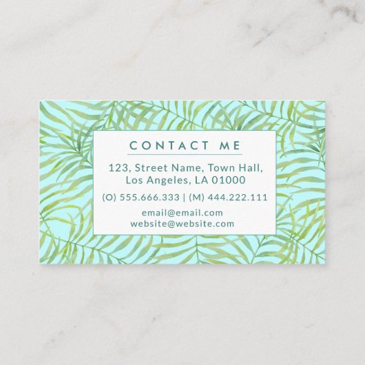 Grüne Blätter tropisches Muster Visitenkarte (Rückseite)