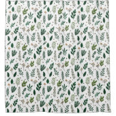 Grüne Blätter und Blume in Weiß Duschvorhang (Vorderseite)