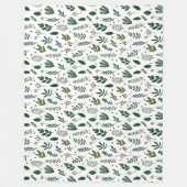 Grüne Blätter und Blume in Weiß Fleecedecke (Vorderseite)