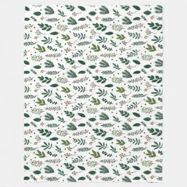 Grüne Blätter und Blume in Weiß Fleecedecke