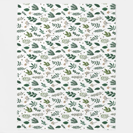 Grüne Blätter und Blume in Weiß Fleecedecke (Vorderseite)