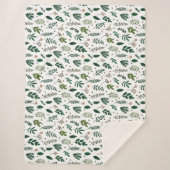 Grüne Blätter und Blume in Weiß Sherpadecke (Vorderseite)